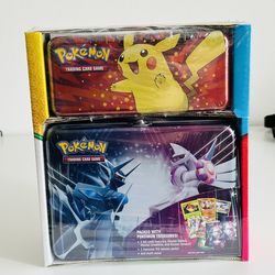Pokémon Pencil Case/Treasure Chest 2 Tin Set packs, 3 Holograms SEALED!