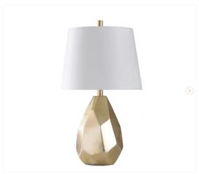 25 in. Gold Table Lamp with Brussels Off White Hardback Fabric Shade - New