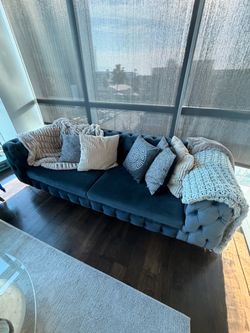 Luxury Navy Blue Tufted Sofa Set