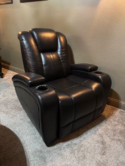 2 Black Leather Power Recliner with Cup Holders