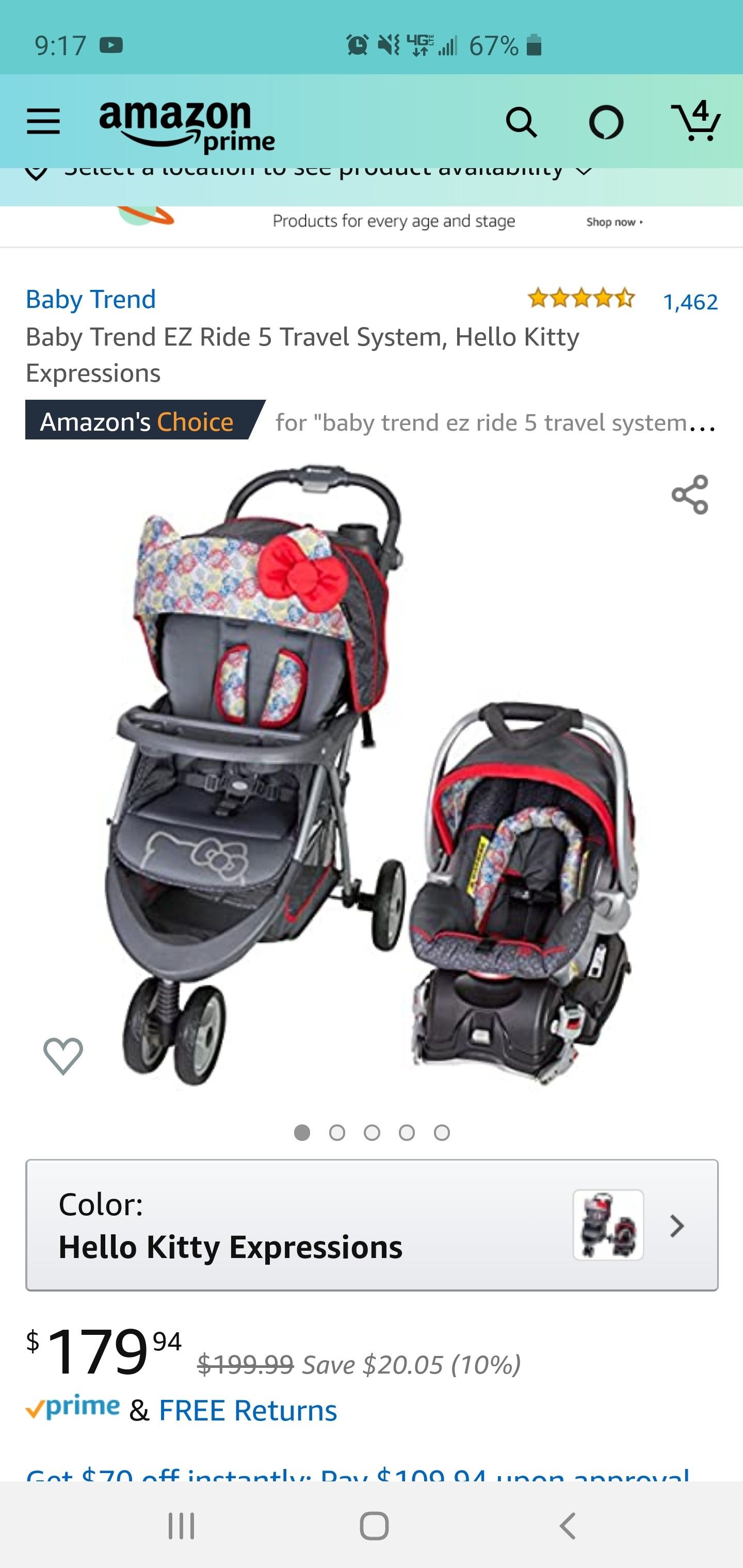 Baby Trend EZ Ride 5 Travel System, Hello Kitty Expressions