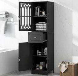 Tall Storage Cabinet Freestanding For bathroom , Bedroom Or kitchen 2 Doors and 2 Drawer