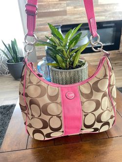 Coach Canvas bag with Pink leather trim