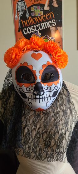 Day of the Dead Sugar Skull Mask with Veil