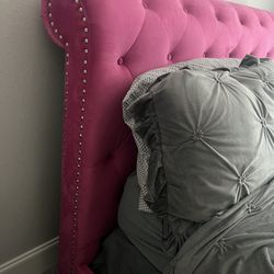 Pink Upholstered Full Size Bed Frame 