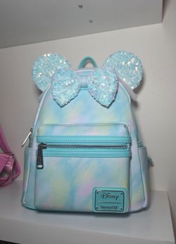 Loungefly Disney Seafoam Minnie Mouse Sequin Bow Mini Backpack
