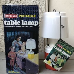 Vintage 70's Ray-O-Vac Portable Camping Light Table Lamp No 100 ORANGE Retro