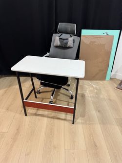 Small White Top Desk with Metal Frame