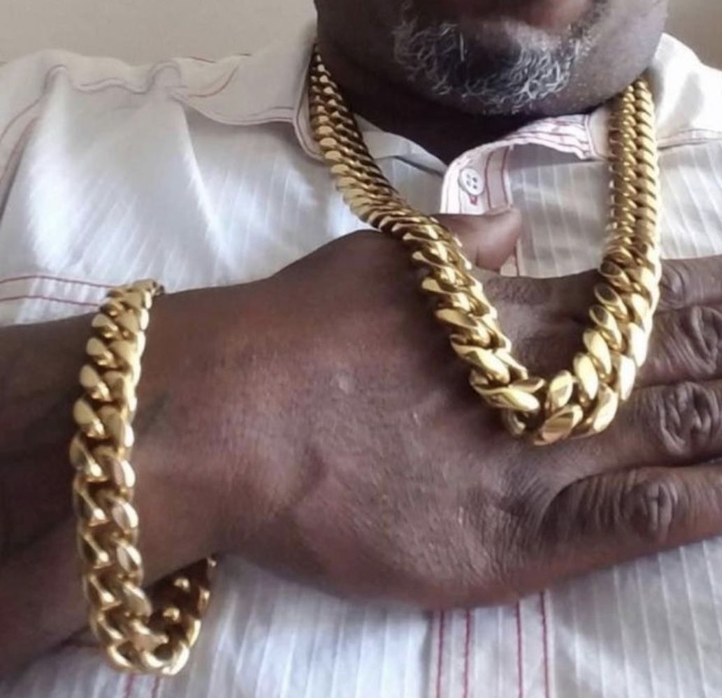 New 18k Yellow Gold Filled Cuban Link Chain And Bracelet