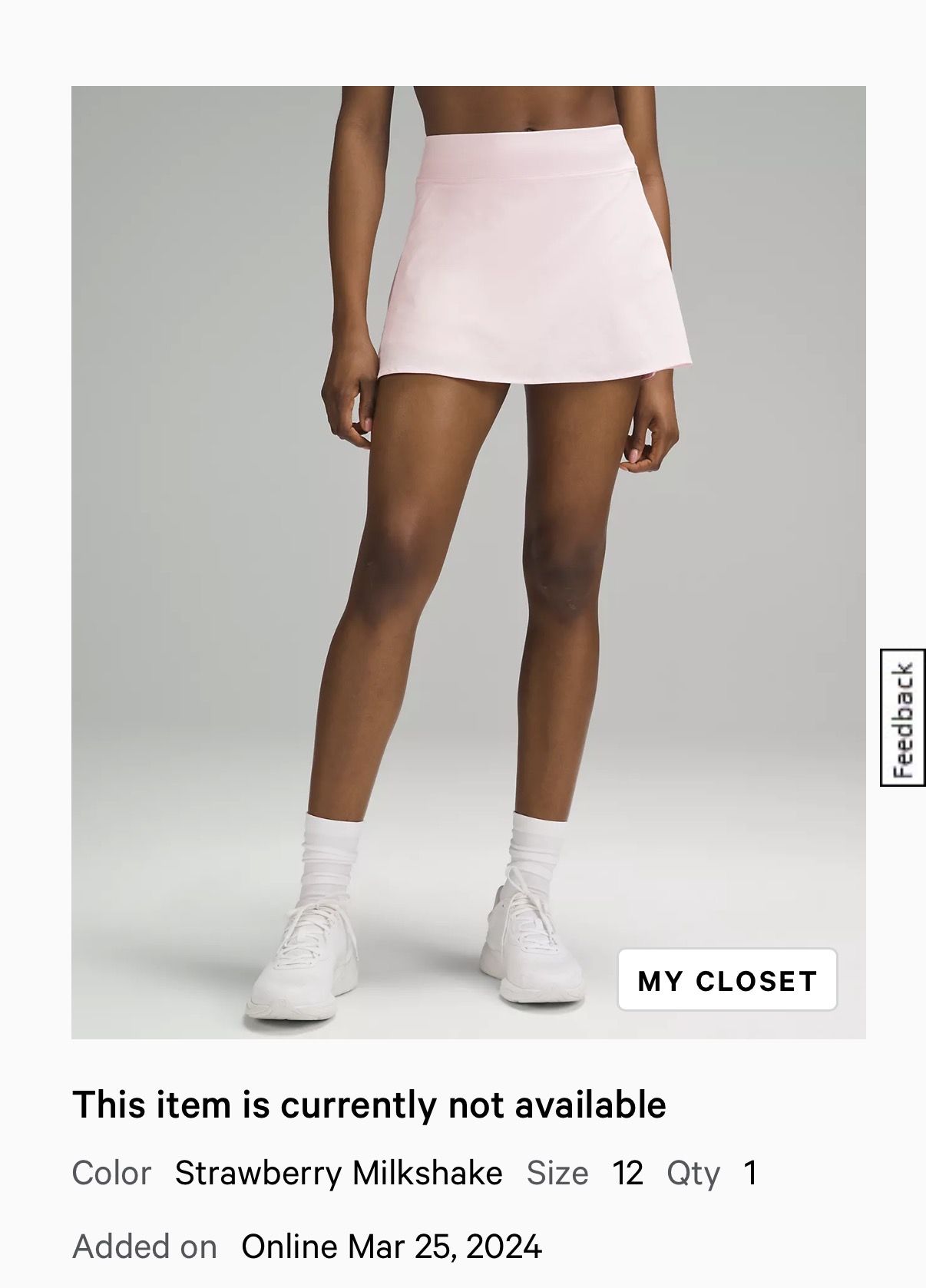 EUC lululemon Lightweight High-Rise Tennis Skirt/Skort, sz 12 - Strawberry Milkshake