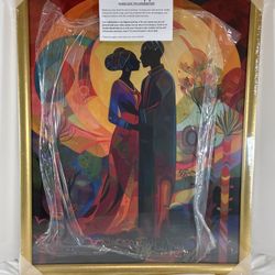 Framed Romantic Couple Wall Art 16x21 Gold Frame Colorful Abstract