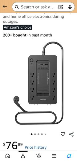 Staples TECH 650VA UPS Battery Backup with 8 Outlets – Standby Power Supply & Surge Protection for Computers, Routers & Home Office Electronics, Black