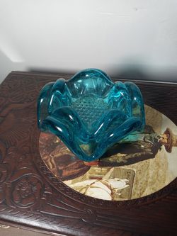  Vintage Stacking Blue Glass Ashtrays Set Of 2  Thumbnail