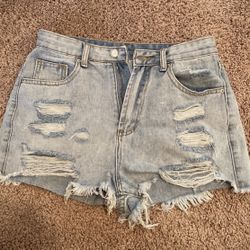 SHEIN High Waist Distressed Denim Shorts