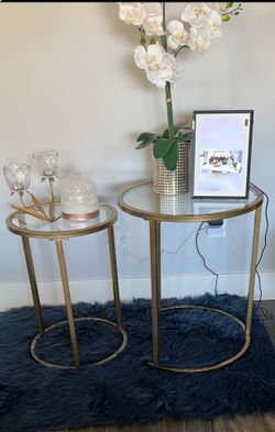 Gold Glass Coffee Table With Adjacent Shelves/tables