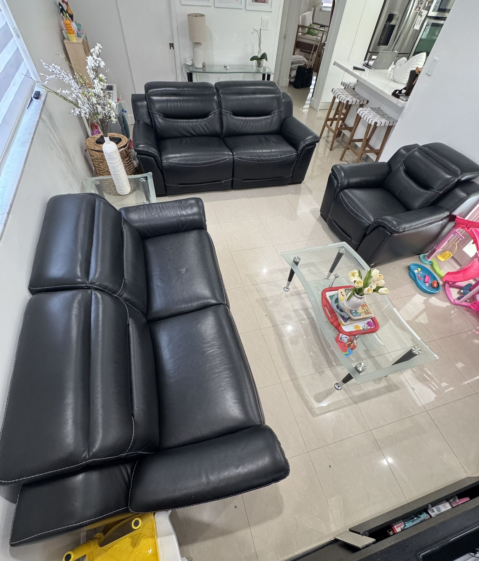Living Room Set Sofa Set Couch Gallia Black Leather 5 Pc Dual Power Reclining (Sofia Vergara Collection)