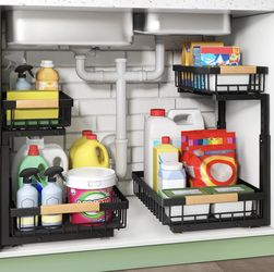 Set of 2 Metal Adjustable Height Under Sink Storage Organizer Pull Out Shelves New Condition