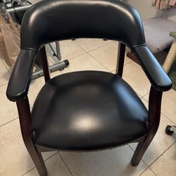 Black Faux Leather Captain's Guest Chair with Mahogany Wood Frame