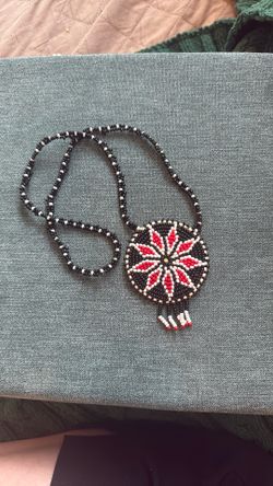 Vintage Seed Bead Medallion Native American Necklace