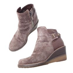 Cole Haan x Nike Air Women's Boots Rayna Brown Suede Leather Waterproof Wedge Ankle Shoes
