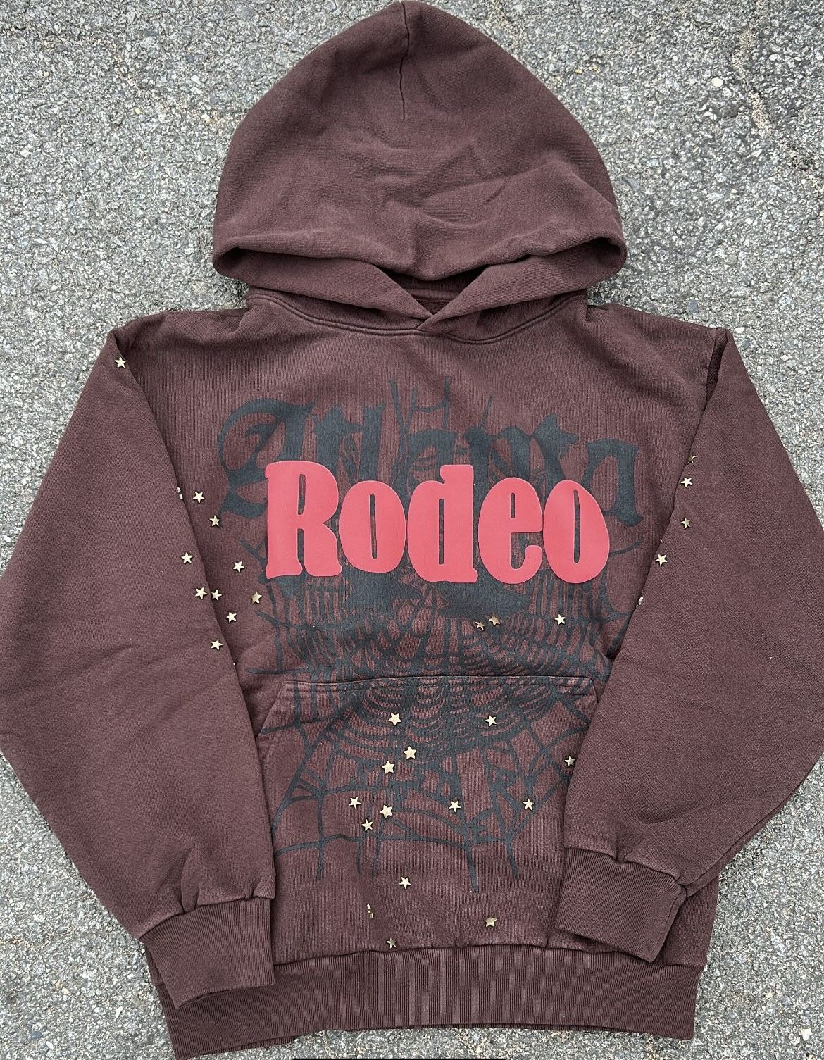 Brown and red Rodeo Atlanta sp5der hoodie 