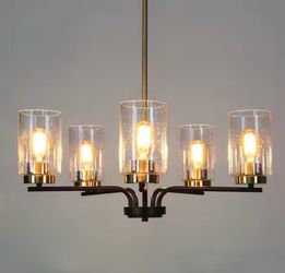 5-Light Brass and Black Candlestick Chandelier
