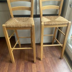 Two Whicker Bar Stools