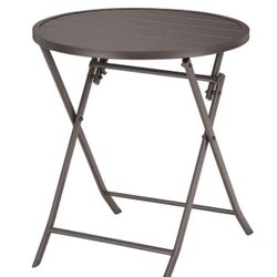 Mix and Match 24.6 in. Dark Taupe Folding Round Metal Outdoor Patio Bistro Table *Table Only*