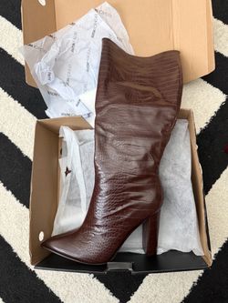 Fashion Nova Croc Embossed Knee-High Heeled Boots
