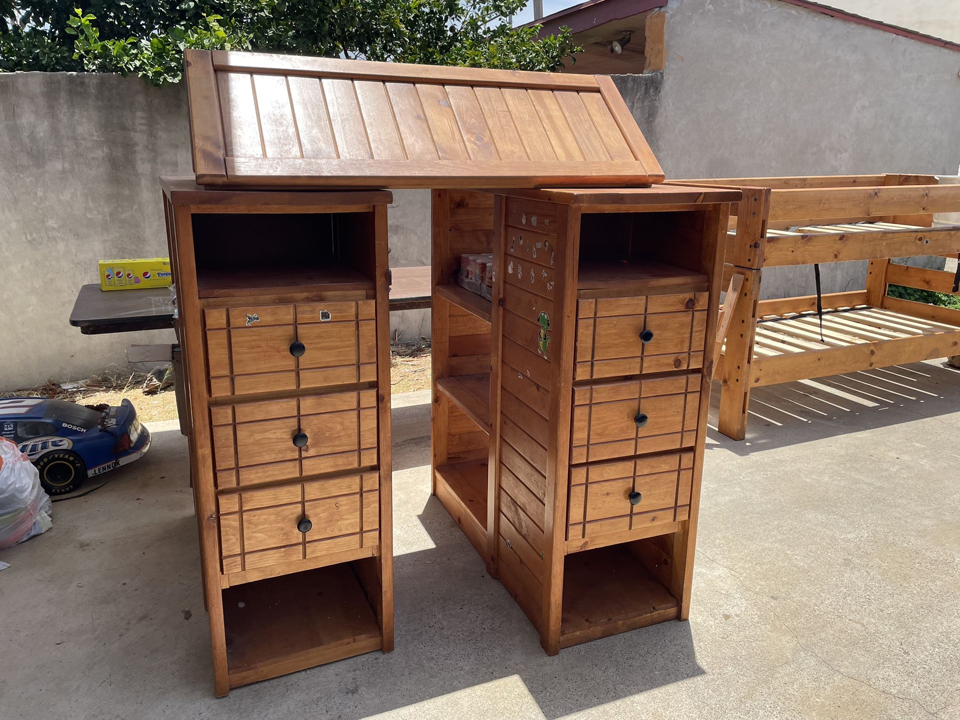 Complete Oak Wood Bunk Beds With Dressers