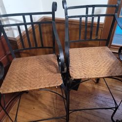 2 Metal And Rattan/wicker High Top Bar Stools