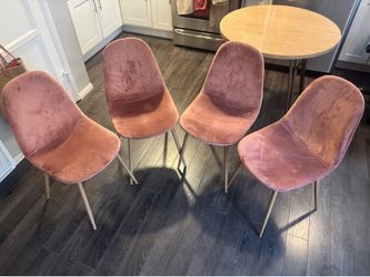Set of 4 Velvet Mid-Century Modern Dining Chairs – Rose Pink