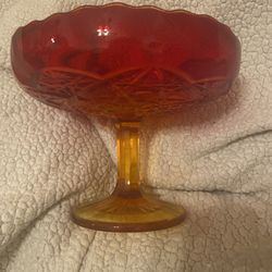 Viking Depression Glass Yesteryear Collection Tawny Amberina Hobstar Pattern Large Stemmed Compote