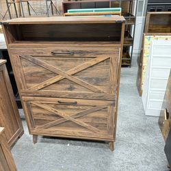 Shoe Storage Cabinet with 2 Flip Drawers, Farmhouse Shoes Organizer for Entryway, Narrow Hidden Shoe Rack with Legs & Open Storage, Freestanding Shoe 