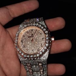 Moissanite vvs1 AP Royal oak rose gold Arabic Dial iced out watch 