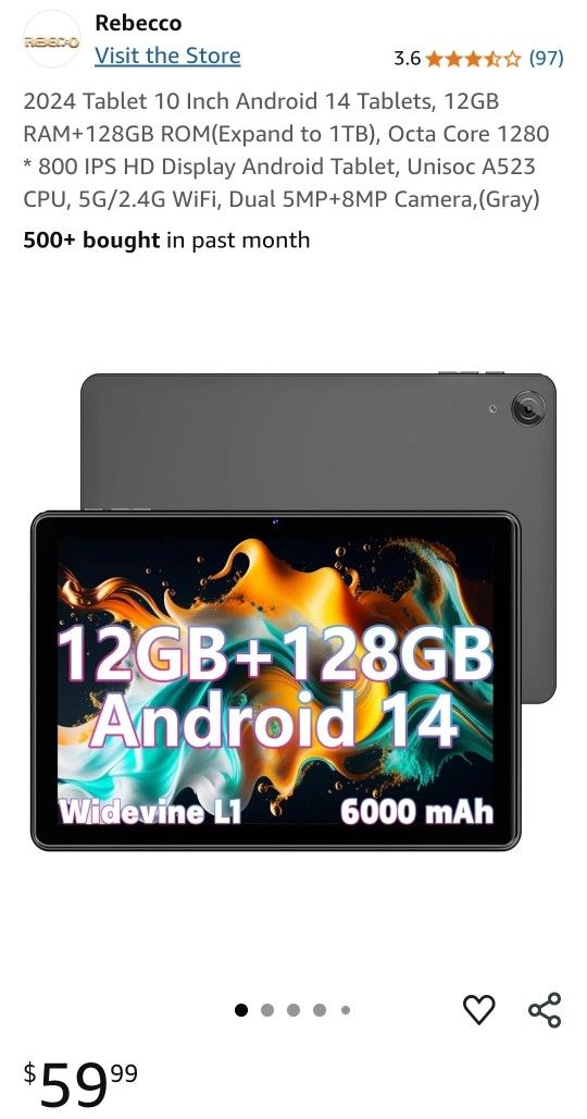 Tablet Brand NEW! 10" 12gb + 128gb Android 14