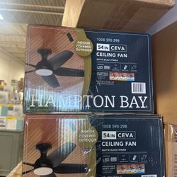 Hampton Bay Ceva 54 in. Indoor/Outdoor Matte Black with Matte Black Blades Ceiling Fan with Adjustable White with Remote Included