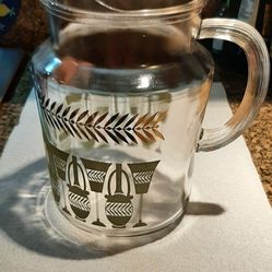 MCM Anchor Hocking Federal Glass Green & Gold Pitcher.