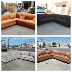 NEW  9x9ft SECTIONAL COUCHES, Velvet Orange, Light GREY, Dark BROWN FABRIC  And  Dakota CAMEL LEATHER  Sofas Couch  Chaise 