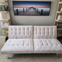 ✨ Modern Light Pink Futon Sofa Bed – Excellent Condition ✨