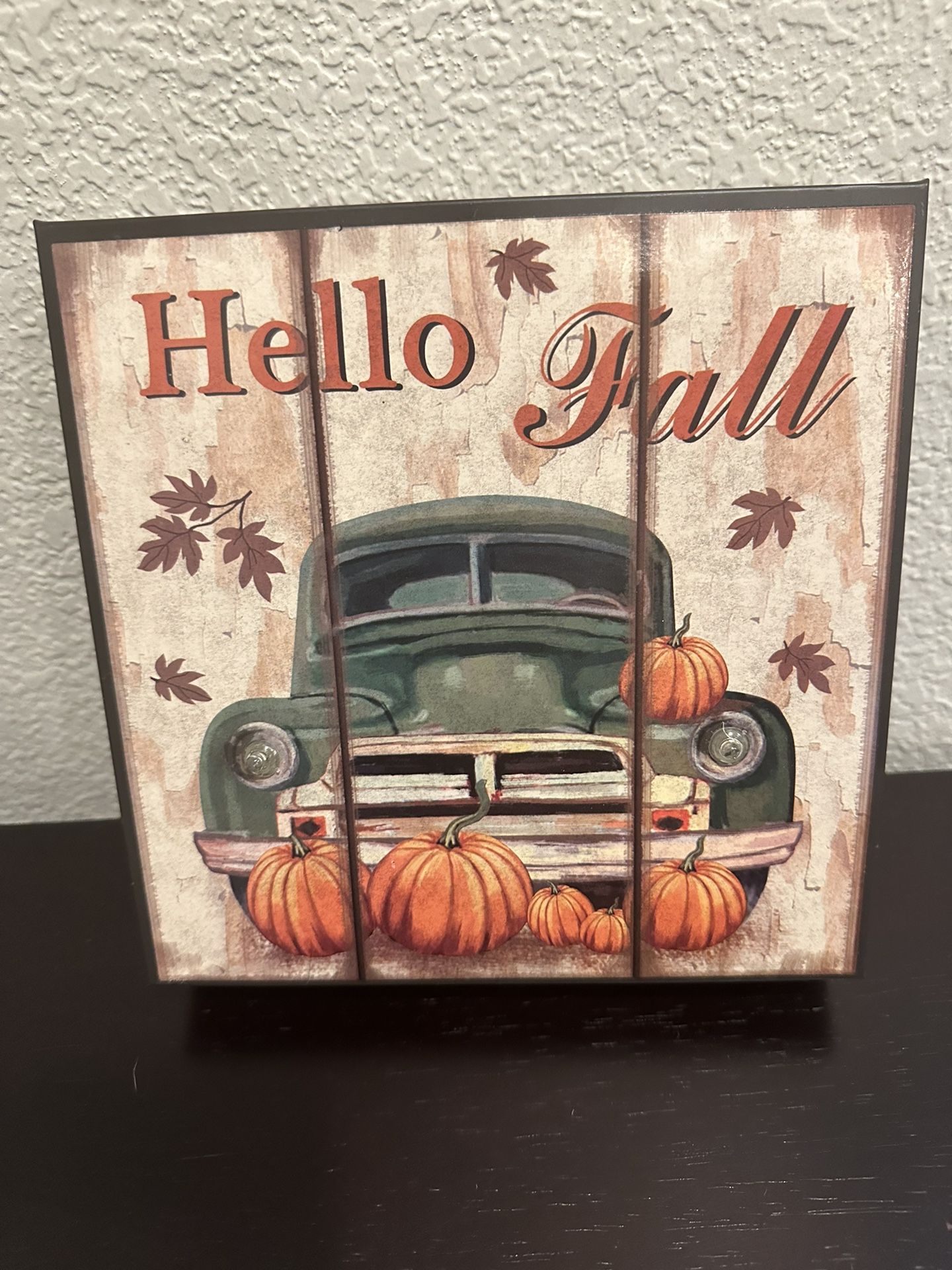 Vintage Metal “Hello Fall” Sign - Lights Up