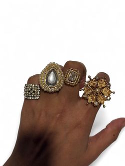 New | Set of 4 Indian Gold Adjustable Rings