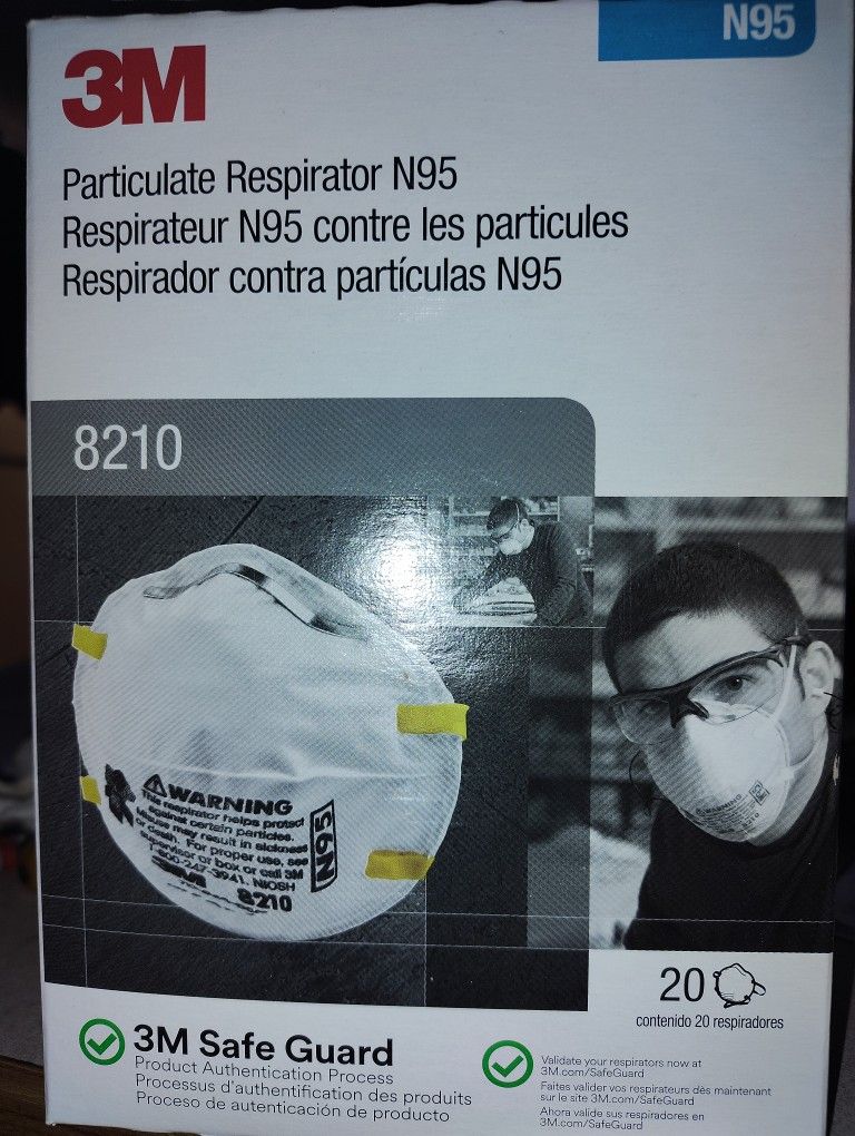 3M N95 Particulate Respirator Face Masks. Box of 20.