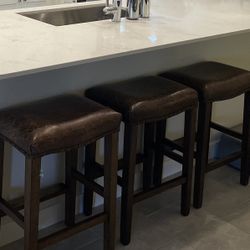 (3) Counter Stools - Pottery Barn Brown Leather 