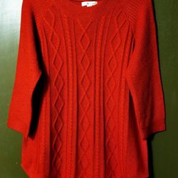John Paul Richard Women's Red Cable Knit Crew Tunic Sweater.