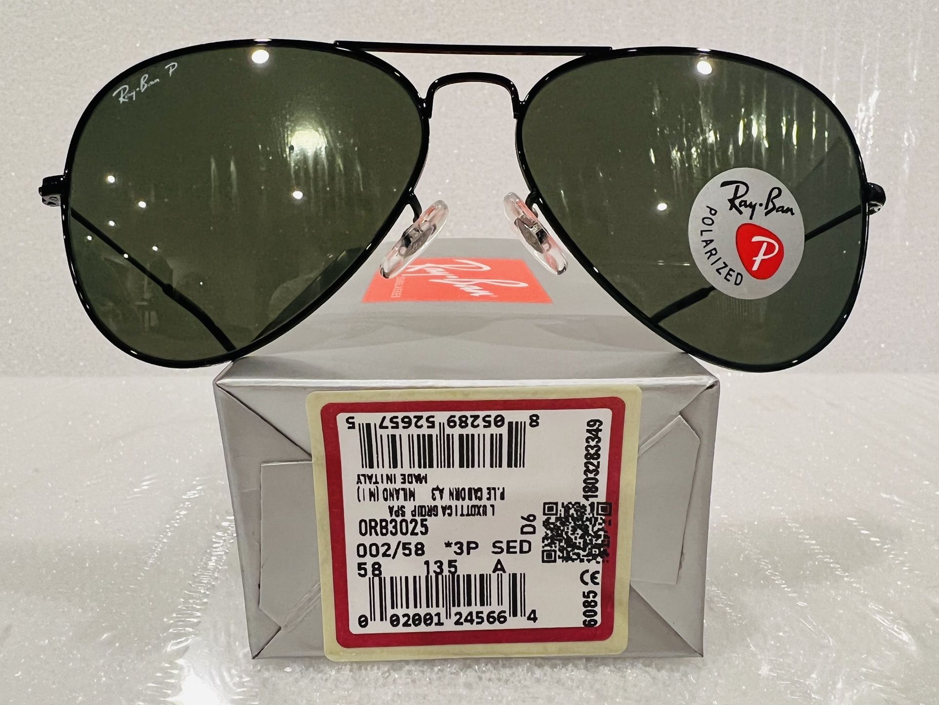 New Ray-Ban RB3025 002/58 Aviator Black Polarized 58MM 