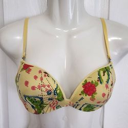 Leonisa Sz 34B Yellow Bra Underwire Floral 