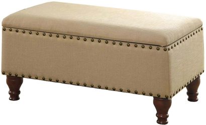Bench with Storage, Nailhead Trim and Hinged Lid, Tan