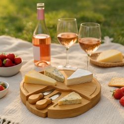 Picnic At Ascot Bamboo Cheese & Charcuterie Board Set With Knives, 14x2”