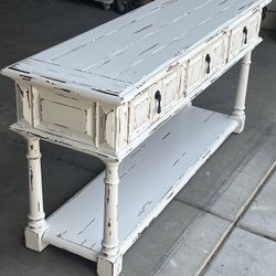 WEATHERED PINE FARMHOUSE CONSOLE, CREDENZA, COUCH TABLE OR ENTRY PIECE